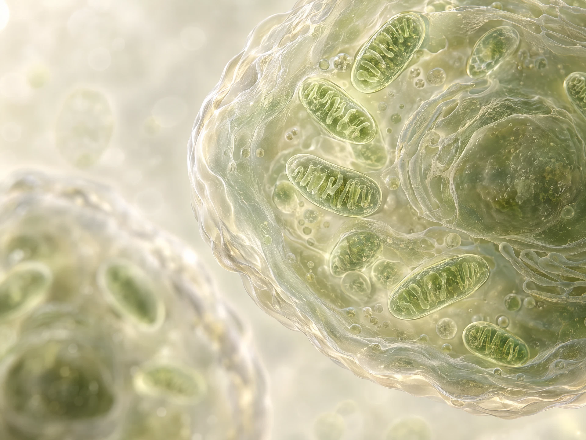 Conceptual illustration of cellular structures and mitochondria